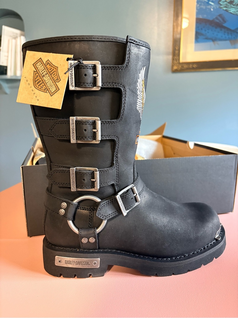 Harley-Davidson Black Moto Harness Boots with Silver Hardware